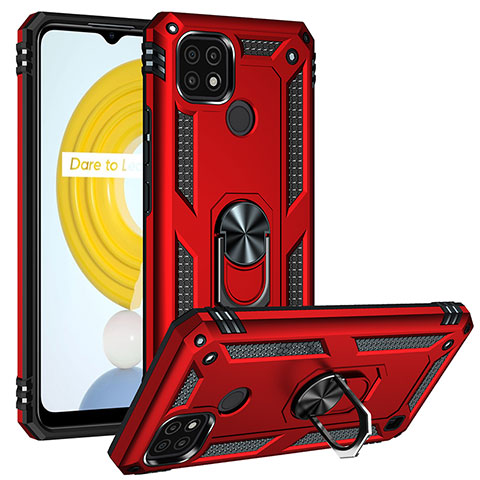 Custodia Silicone e Plastica Opaca Cover con Magnetico Anello Supporto MQ2 per Realme C21 Rosso