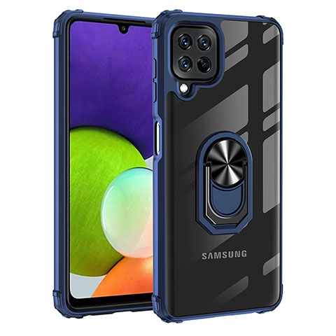 Custodia Silicone e Plastica Opaca Cover con Magnetico Anello Supporto MQ2 per Samsung Galaxy A22 4G Blu