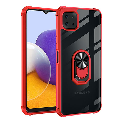 Custodia Silicone e Plastica Opaca Cover con Magnetico Anello Supporto MQ2 per Samsung Galaxy A22 5G Rosso