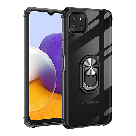 Custodia Silicone e Plastica Opaca Cover con Magnetico Anello Supporto MQ2 per Samsung Galaxy A22s 5G Argento e Nero