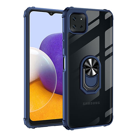 Custodia Silicone e Plastica Opaca Cover con Magnetico Anello Supporto MQ2 per Samsung Galaxy A22s 5G Blu