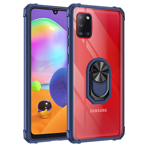 Custodia Silicone e Plastica Opaca Cover con Magnetico Anello Supporto MQ2 per Samsung Galaxy A31 Blu