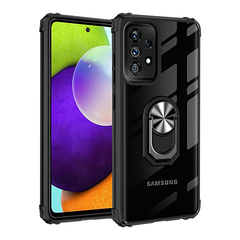 Custodia Silicone e Plastica Opaca Cover con Magnetico Anello Supporto MQ2 per Samsung Galaxy A32 4G Argento e Nero