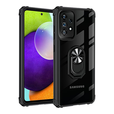 Custodia Silicone e Plastica Opaca Cover con Magnetico Anello Supporto MQ2 per Samsung Galaxy A32 4G Nero