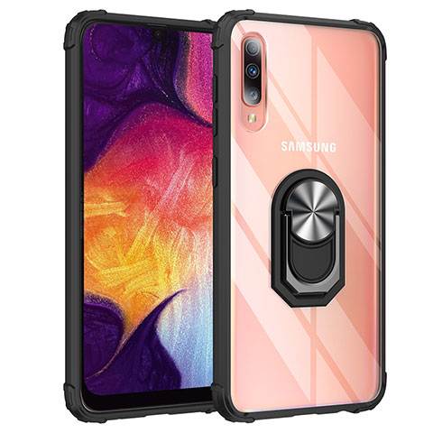 Custodia Silicone e Plastica Opaca Cover con Magnetico Anello Supporto MQ2 per Samsung Galaxy A50 Argento e Nero