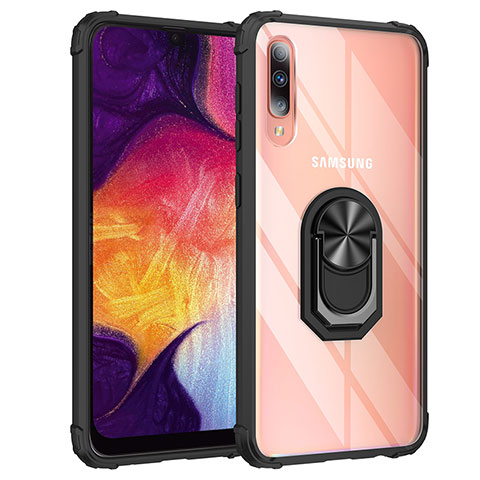 Custodia Silicone e Plastica Opaca Cover con Magnetico Anello Supporto MQ2 per Samsung Galaxy A50 Nero