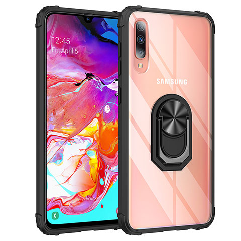 Custodia Silicone e Plastica Opaca Cover con Magnetico Anello Supporto MQ2 per Samsung Galaxy A70S Nero