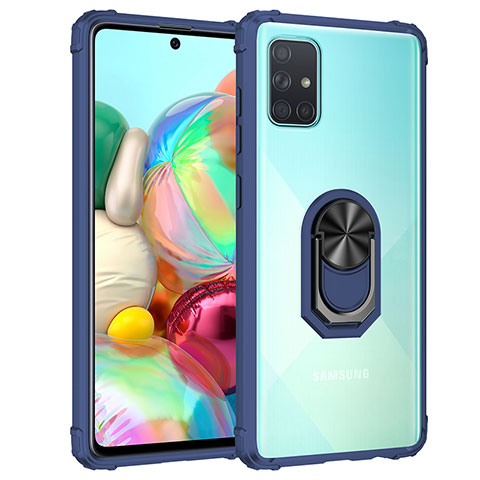 Custodia Silicone e Plastica Opaca Cover con Magnetico Anello Supporto MQ2 per Samsung Galaxy A71 4G A715 Blu