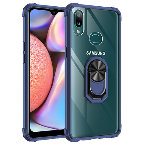 Custodia Silicone e Plastica Opaca Cover con Magnetico Anello Supporto MQ2 per Samsung Galaxy M01s Blu