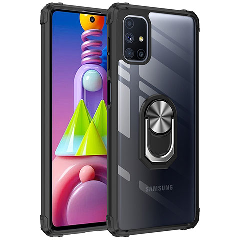 Custodia Silicone e Plastica Opaca Cover con Magnetico Anello Supporto MQ2 per Samsung Galaxy M51 Argento e Nero