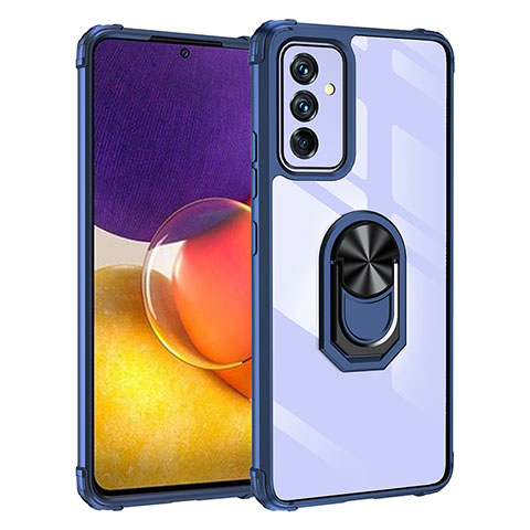 Custodia Silicone e Plastica Opaca Cover con Magnetico Anello Supporto MQ2 per Samsung Galaxy M54 5G Blu