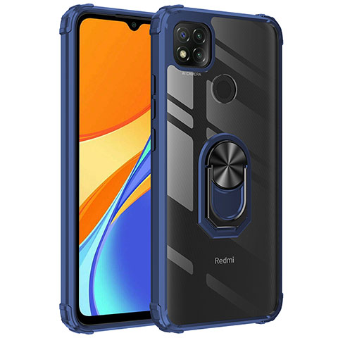 Custodia Silicone e Plastica Opaca Cover con Magnetico Anello Supporto MQ2 per Xiaomi POCO C3 Blu