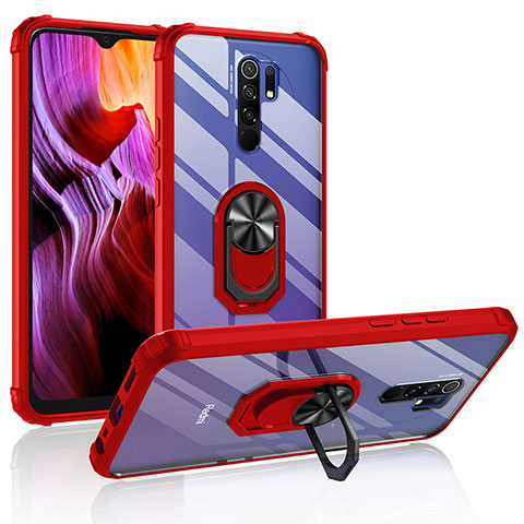 Custodia Silicone e Plastica Opaca Cover con Magnetico Anello Supporto MQ2 per Xiaomi Poco M2 Rosso