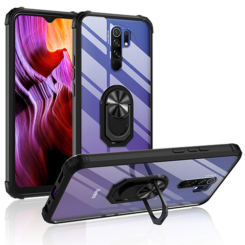 Custodia Silicone e Plastica Opaca Cover con Magnetico Anello Supporto MQ2 per Xiaomi Redmi 9 Nero