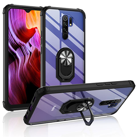 Custodia Silicone e Plastica Opaca Cover con Magnetico Anello Supporto MQ2 per Xiaomi Redmi 9 Prime India Argento e Nero