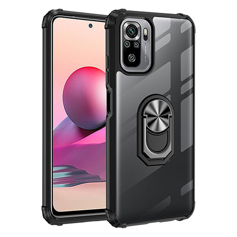 Custodia Silicone e Plastica Opaca Cover con Magnetico Anello Supporto MQ2 per Xiaomi Redmi Note 10 4G Argento e Nero