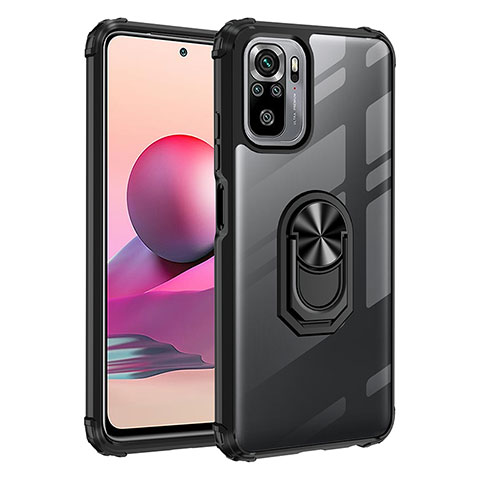 Custodia Silicone e Plastica Opaca Cover con Magnetico Anello Supporto MQ2 per Xiaomi Redmi Note 10 4G Nero