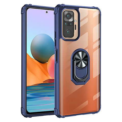 Custodia Silicone e Plastica Opaca Cover con Magnetico Anello Supporto MQ2 per Xiaomi Redmi Note 10 Pro 4G Blu