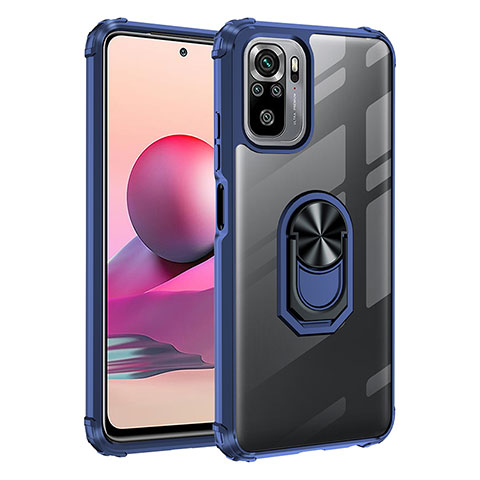 Custodia Silicone e Plastica Opaca Cover con Magnetico Anello Supporto MQ2 per Xiaomi Redmi Note 10S 4G Blu