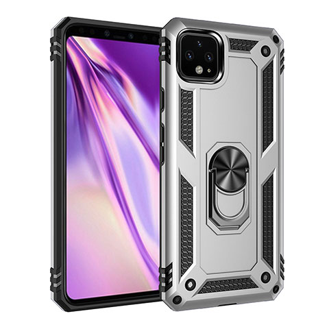 Custodia Silicone e Plastica Opaca Cover con Magnetico Anello Supporto MQ3 per Google Pixel 4 XL Argento