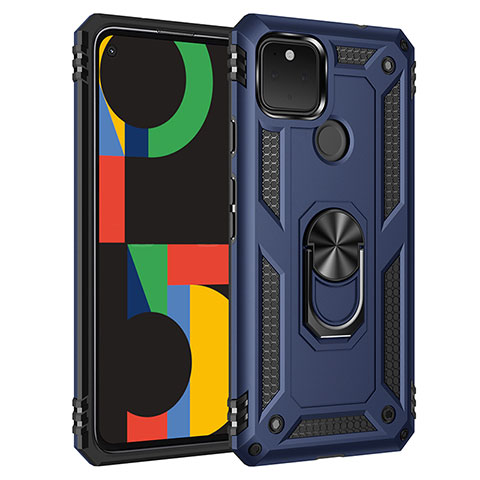 Custodia Silicone e Plastica Opaca Cover con Magnetico Anello Supporto MQ3 per Google Pixel 4a 5G Blu