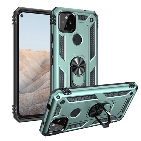 Custodia Silicone e Plastica Opaca Cover con Magnetico Anello Supporto MQ3 per Google Pixel 5a 5G Verde