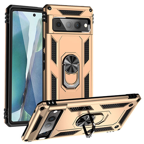 Custodia Silicone e Plastica Opaca Cover con Magnetico Anello Supporto MQ3 per Google Pixel 7 Pro 5G Oro