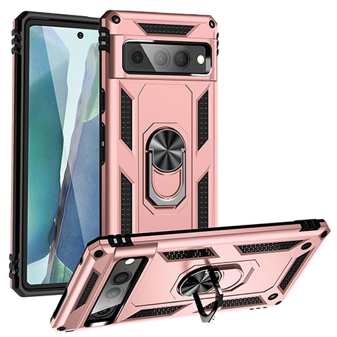 Custodia Silicone e Plastica Opaca Cover con Magnetico Anello Supporto MQ3 per Google Pixel 7 Pro 5G Oro Rosa