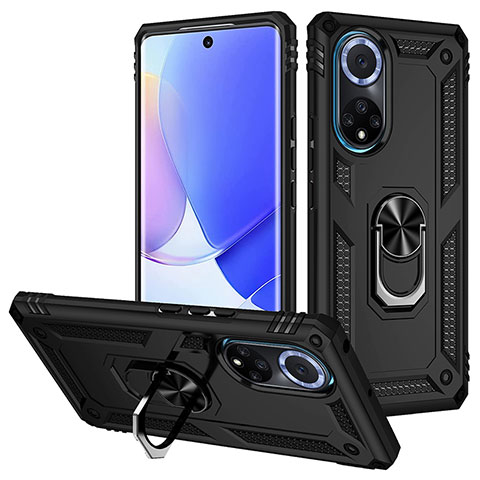 Custodia Silicone e Plastica Opaca Cover con Magnetico Anello Supporto MQ3 per Huawei Nova 9 Nero