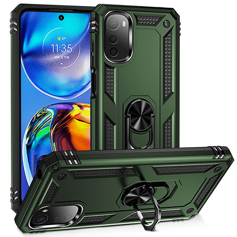 Custodia Silicone e Plastica Opaca Cover con Magnetico Anello Supporto MQ3 per Motorola Moto E32s Verde