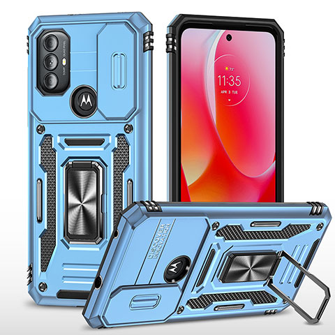 Custodia Silicone e Plastica Opaca Cover con Magnetico Anello Supporto MQ3 per Motorola Moto G Play (2023) Azzurro