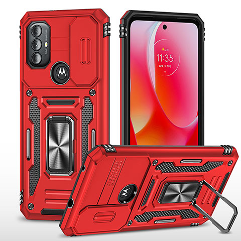 Custodia Silicone e Plastica Opaca Cover con Magnetico Anello Supporto MQ3 per Motorola Moto G Play (2023) Rosso