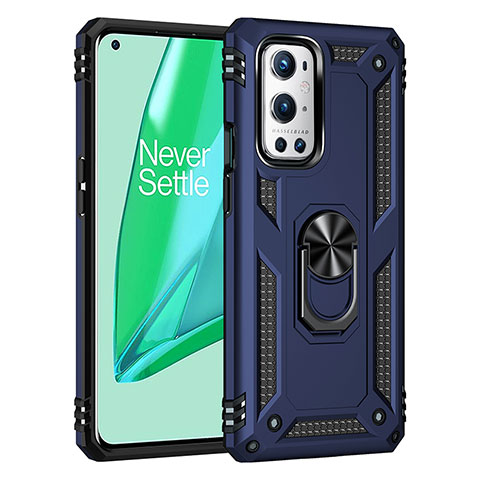 Custodia Silicone e Plastica Opaca Cover con Magnetico Anello Supporto MQ3 per OnePlus 9 Pro 5G Blu