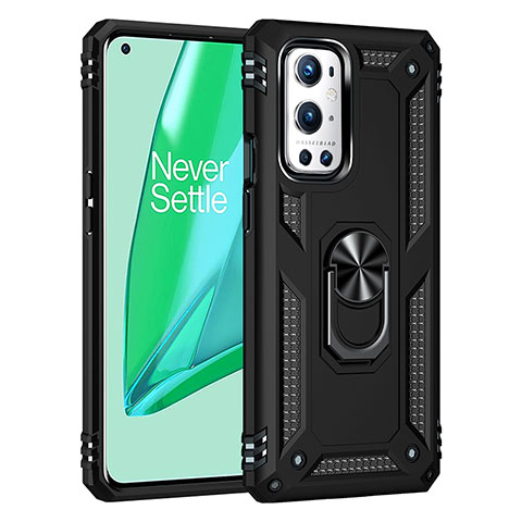 Custodia Silicone e Plastica Opaca Cover con Magnetico Anello Supporto MQ3 per OnePlus 9 Pro 5G Nero