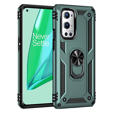 Custodia Silicone e Plastica Opaca Cover con Magnetico Anello Supporto MQ3 per OnePlus 9 Pro 5G Verde