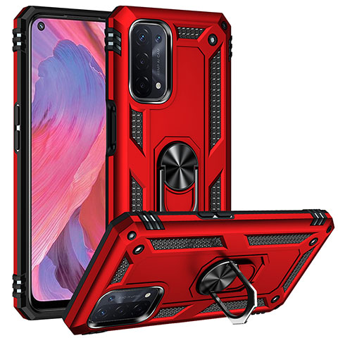 Custodia Silicone e Plastica Opaca Cover con Magnetico Anello Supporto MQ3 per OnePlus Nord N200 5G Rosso