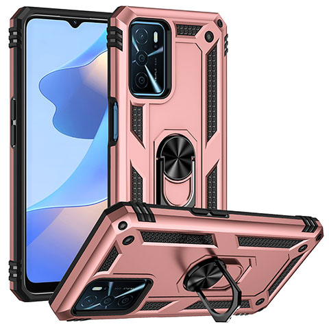 Custodia Silicone e Plastica Opaca Cover con Magnetico Anello Supporto MQ3 per Oppo A16s Oro Rosa