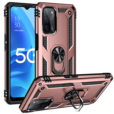 Custodia Silicone e Plastica Opaca Cover con Magnetico Anello Supporto MQ3 per Oppo A53s 5G Oro Rosa