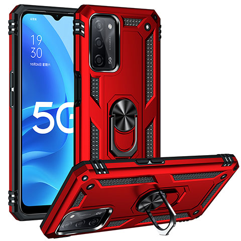 Custodia Silicone e Plastica Opaca Cover con Magnetico Anello Supporto MQ3 per Oppo A53s 5G Rosso