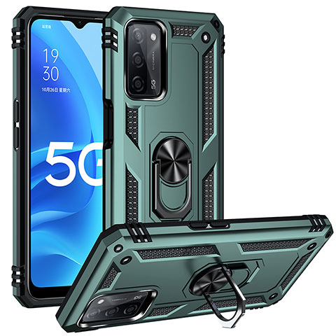 Custodia Silicone e Plastica Opaca Cover con Magnetico Anello Supporto MQ3 per Oppo A53s 5G Verde