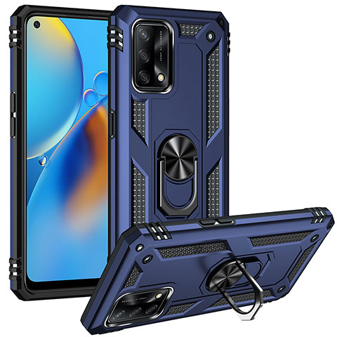 Custodia Silicone e Plastica Opaca Cover con Magnetico Anello Supporto MQ3 per Oppo A74 4G Blu