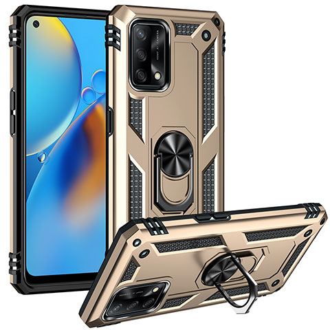 Custodia Silicone e Plastica Opaca Cover con Magnetico Anello Supporto MQ3 per Oppo A74 4G Oro