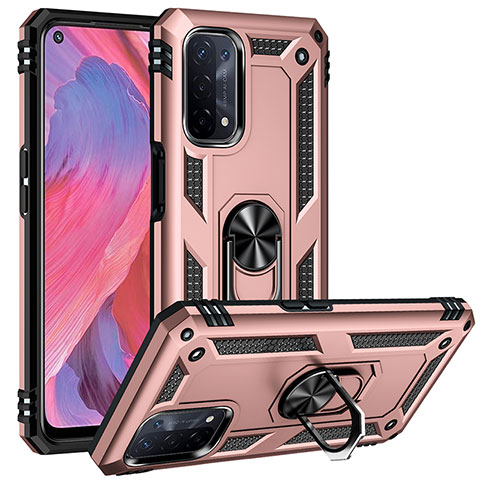 Custodia Silicone e Plastica Opaca Cover con Magnetico Anello Supporto MQ3 per Oppo A74 5G Oro Rosa