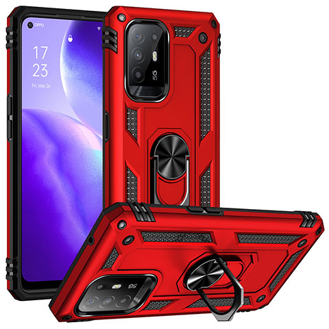 Custodia Silicone e Plastica Opaca Cover con Magnetico Anello Supporto MQ3 per Oppo A94 5G Rosso