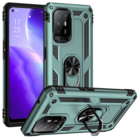 Custodia Silicone e Plastica Opaca Cover con Magnetico Anello Supporto MQ3 per Oppo A95 5G Verde