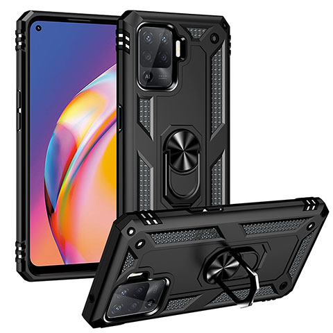 Custodia Silicone e Plastica Opaca Cover con Magnetico Anello Supporto MQ3 per Oppo F19 Pro Nero