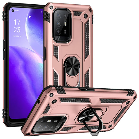 Custodia Silicone e Plastica Opaca Cover con Magnetico Anello Supporto MQ3 per Oppo F19 Pro+ Plus 5G Oro Rosa