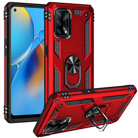 Custodia Silicone e Plastica Opaca Cover con Magnetico Anello Supporto MQ3 per Oppo F19 Rosso