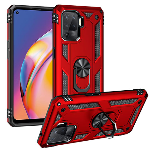 Custodia Silicone e Plastica Opaca Cover con Magnetico Anello Supporto MQ3 per Oppo Reno5 F Rosso