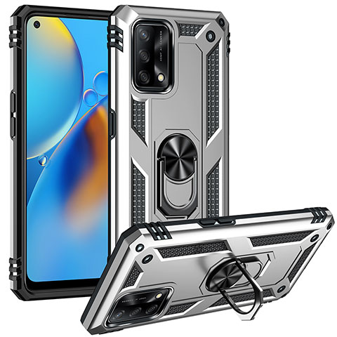 Custodia Silicone e Plastica Opaca Cover con Magnetico Anello Supporto MQ3 per Oppo Reno6 Lite Argento